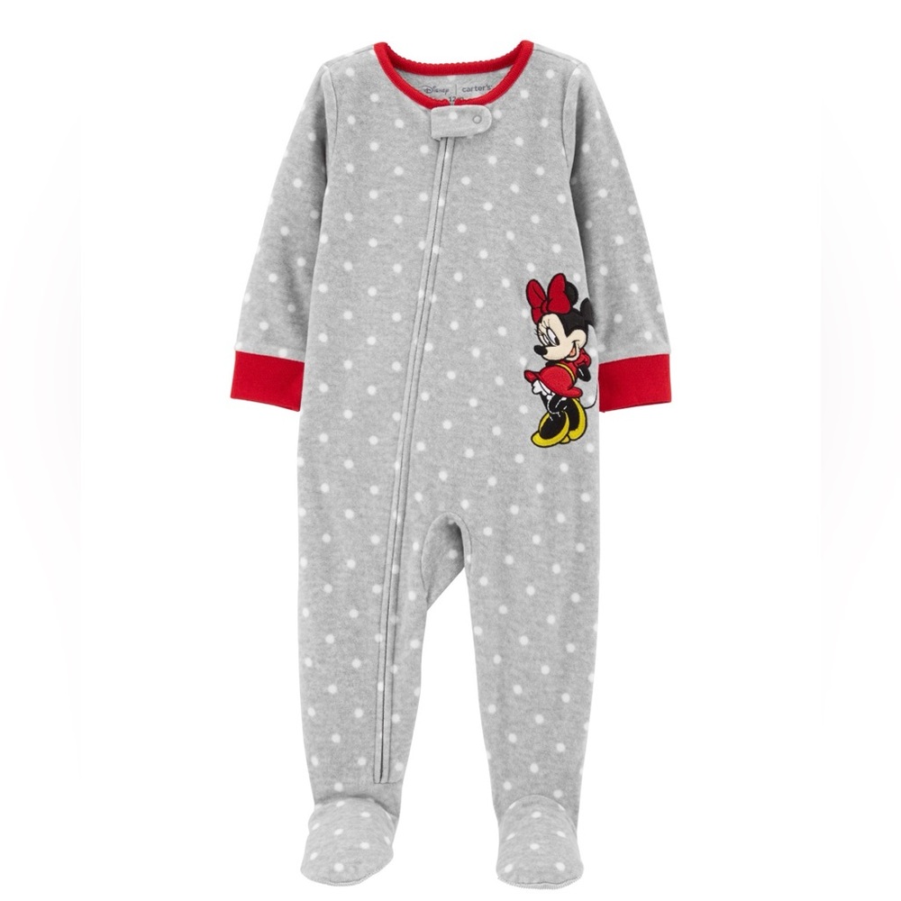 Lot of 2 Carter’s girls fleece 1-piece Minnie Mouse polka dot pajamas NWT 18 mo